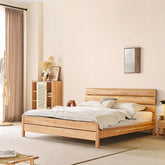 Modern Cal King Wooden Bed Frame Ash Wood Queen Size Design for Stylish Bedrooms hjhms-1563